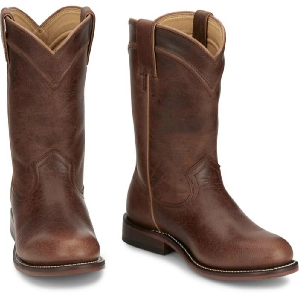 Justin Women's Holland 10" Roper Western Boots Tan Water Buffalo RP3311